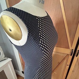 Navy Polka Dot Fitted Sleeveless Dress